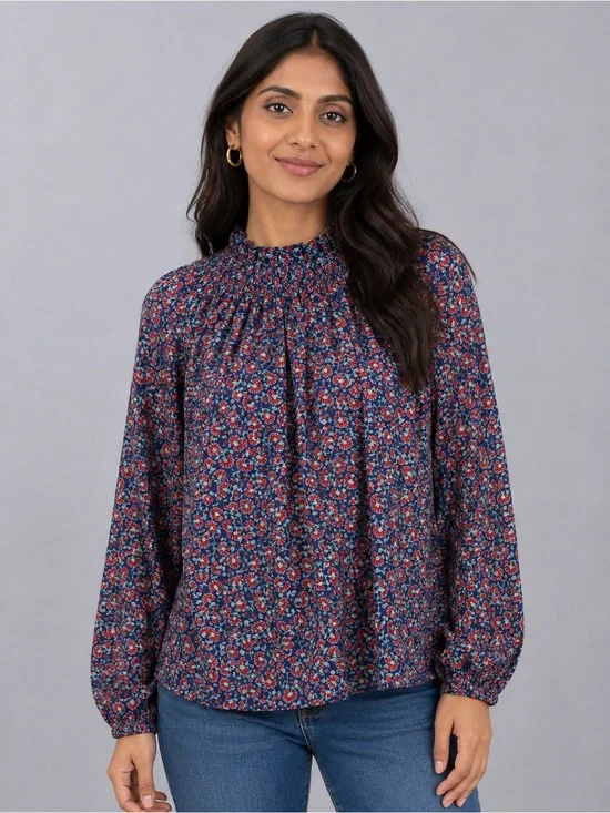 J. Crew | Smocked Neck Blouse | Size L | NWT | Floral Cottage core Feminine Cute