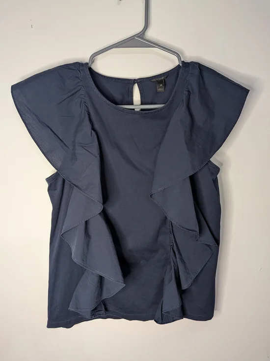 J. Crew Navy Sleeveless Ruffle Blouse