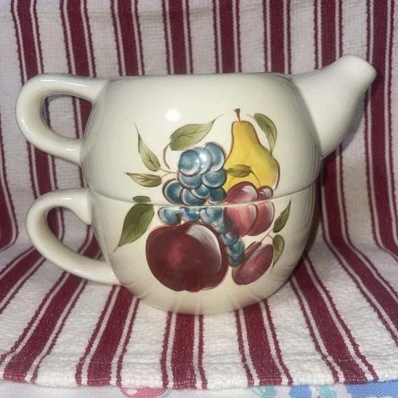 HOME AROUND THE ORCHARD STACKABLE‎ CERAMIC TEAPOT & CUP