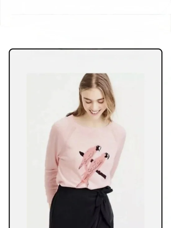 J. Crew Pink Crewneck Sweater with Parrot Motif