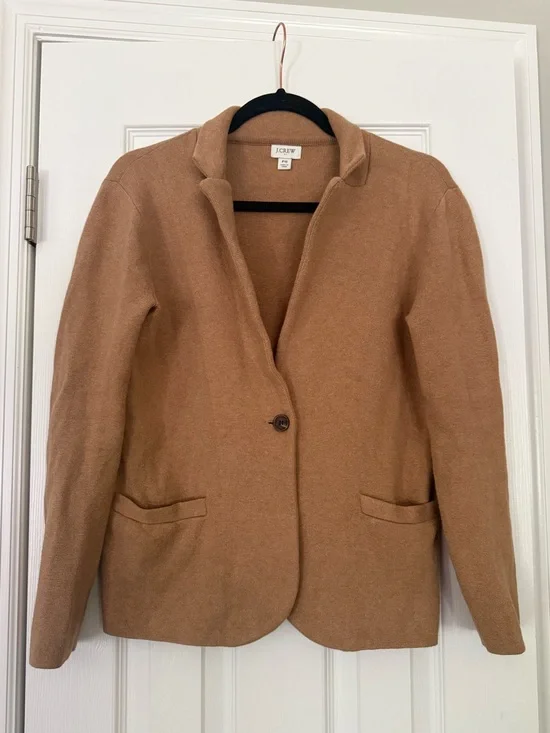 J.Crew Petite Small Camel Cotton Sweater Blazer Knit Jacket One Button
