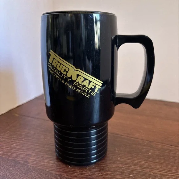 Rare Truck Kraft Coffee Cup Mug‎ Travel Black And Gold With Rubber Push On Lid