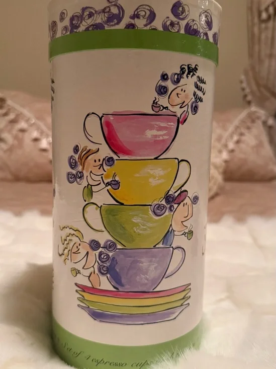 Tabletops Unlimited Coffee Buzz 8-Piece Hand-Painted Espresso Cup & Saucer Set N