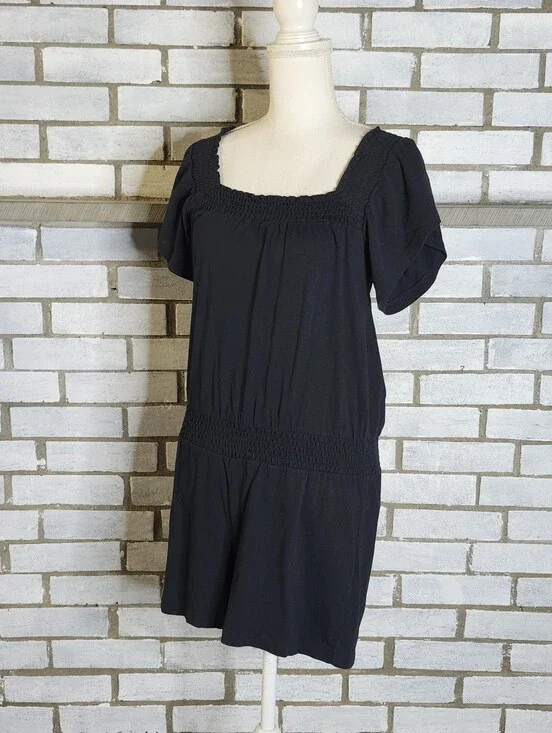 • J Crew Women's Short Off The Shoulder Romper Size XS Black 100% Cotton