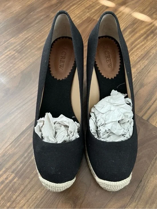 Pre-owned Excellent Condition J.crew Black Canvas Platform Espadrilles Sz 7