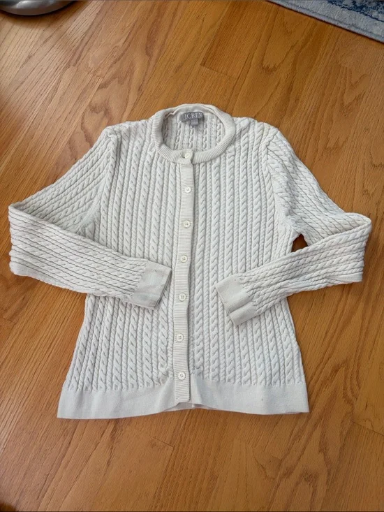 J.Crew cableknit crewneck cardigan in Merino wool cream size large
