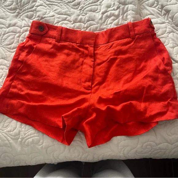 J.Crew Chino Shorts 100% Linen Orange Side Pocket Flat Front Size 2