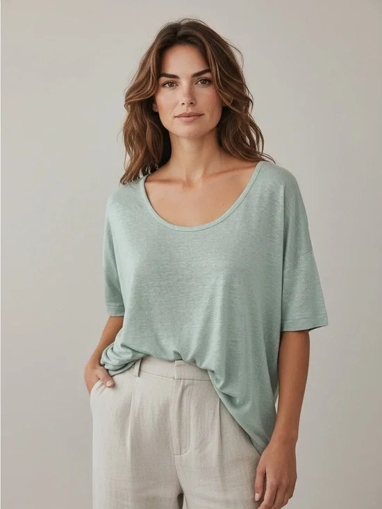 J Crew Women’s Size XS Short Sleeve Scoop Neck Green Linen Tee