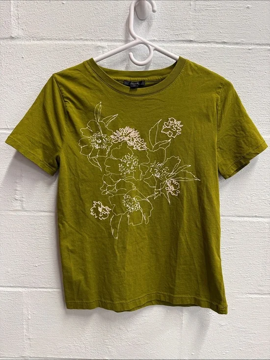 J. Crew Olive Green Short Sleeve Floral Crewneck Tee
