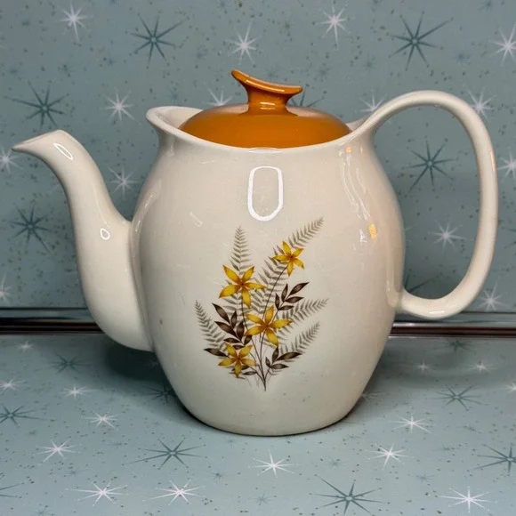 Vintage‎ Salem China Teapot Cream with Yellow Floral Design and Orange Lid