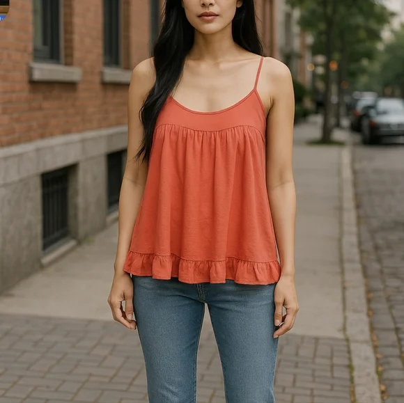 J Crew Ruffle Rust Orange Tank Top