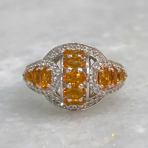 Salamanca Fire Opal Cambodian Zircon Sterling Silver Ring Sz 8