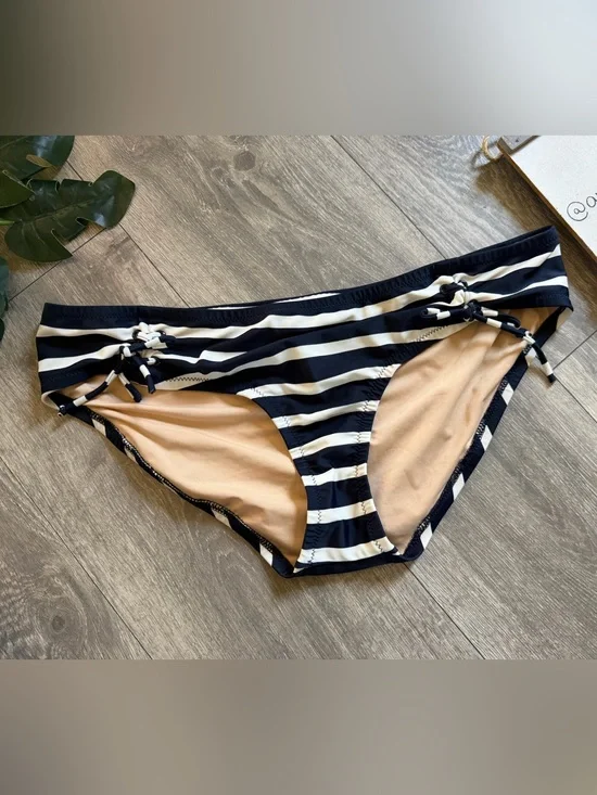 J. Crew Nautical Navy & White Striped Bikini Bottom w Lace Up Side Ties. Size M