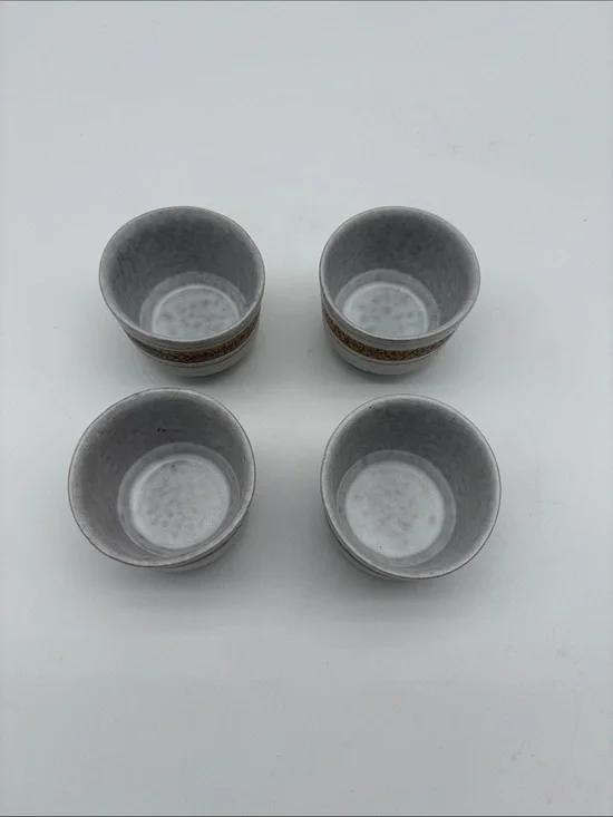 Lot of 4 Pottery Craft Speckled Grey Brown Striped Tea Espresso Cups