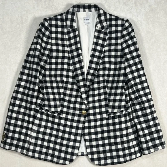 J Crew Size 8 Wool Blackwatch Tartan Gingham Brass Button Large Check Blazer EUc