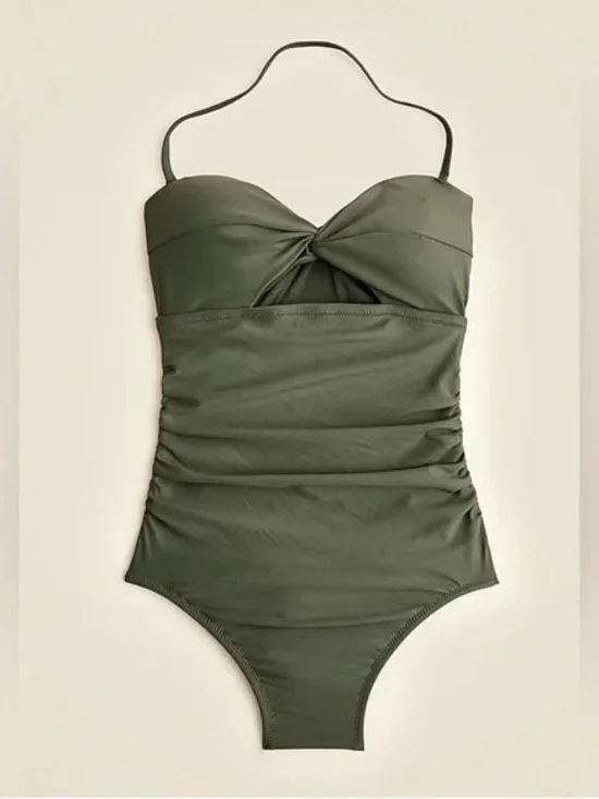 J. Crew Olive Twist Front Halter One-Piece Swimsuit