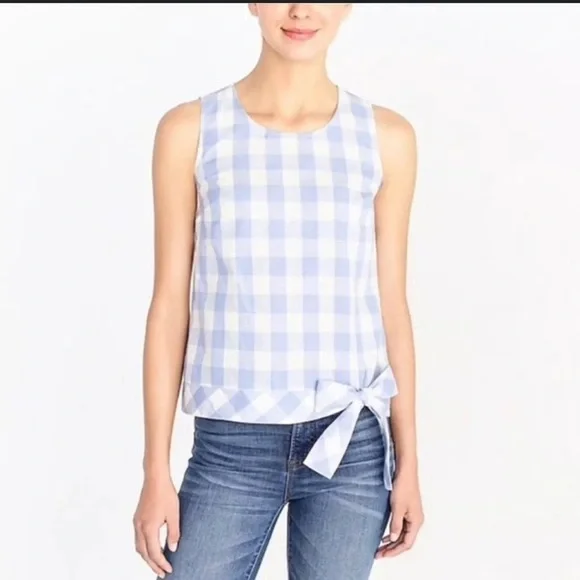 J CREW Cottagecore Preppy Gingham Side-Tie Linen Tank Top Size 00