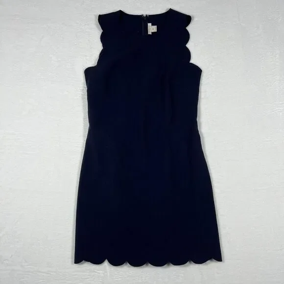 J Crew Womens 00 Navy Blue Scalloped Sheath Dress Sleeveless Fitted Back Zip