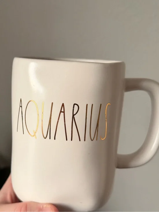 Rae Dunn Aquarius Gold Lettering Ceramic Mug