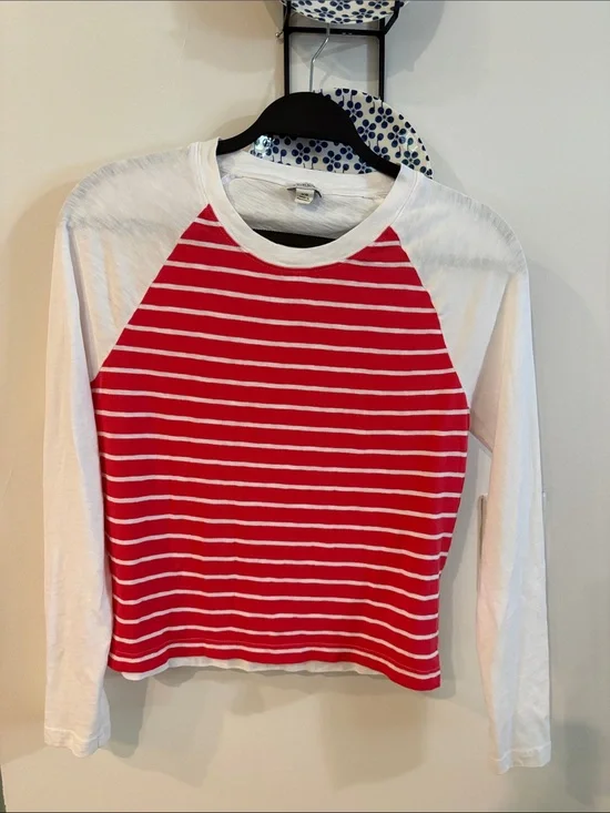 J Crew red and white striped long sleeve t shirt