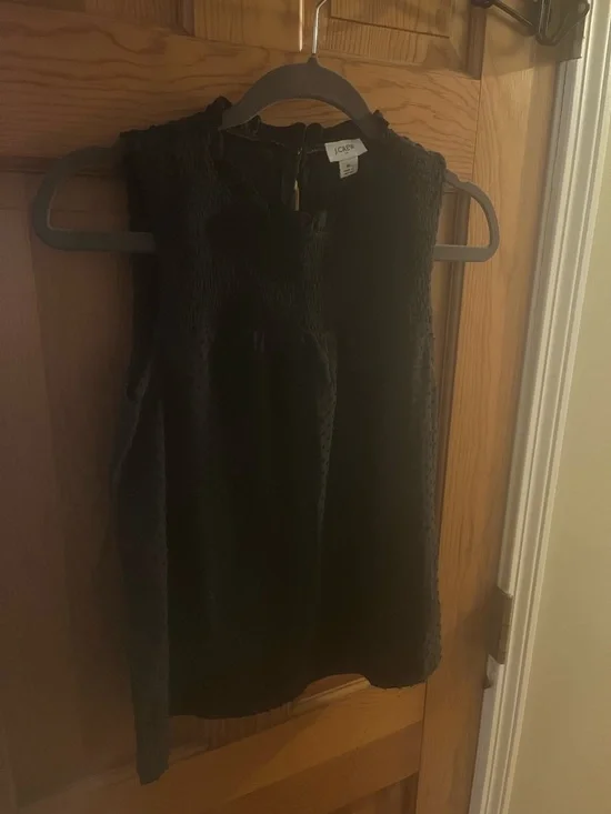 J. Crew Black Smocked Sleeveless Top with Ruffle Neck