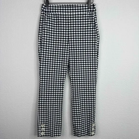 J. Crew Pants Womens Size 2 Blue White Gingham Plaid Straight Leg Ankle‎ Career