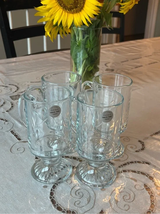 Princess House Heritage Irish Coffee Mugs Set of 4 (floral&leaves)