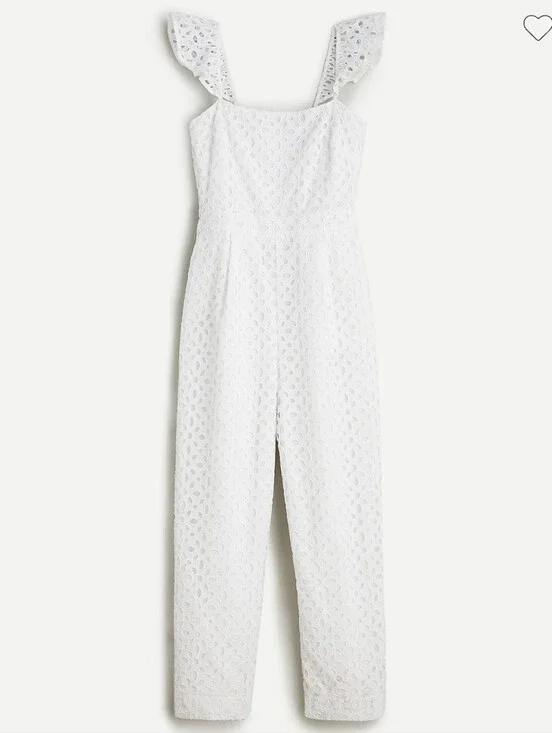 J. Crew Ruffled Jumpsuit In Embroidered Eyelet | White | Size 4