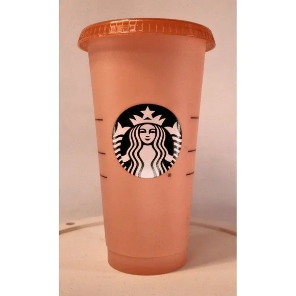 Starbucks Cold Cup Reusable 24oz Peach Frosted Matte Siren Logo Tumbler
