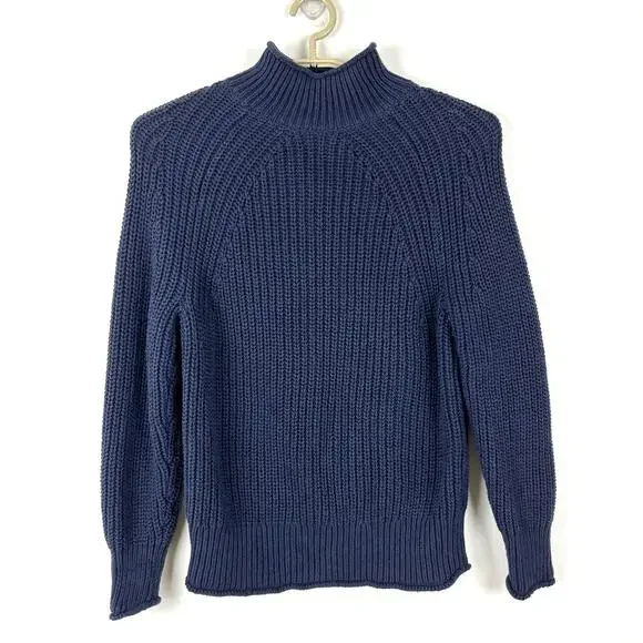 J. Crew Relaxed Rollneck Sweater Navy Blue Small Cotton BE159 2023