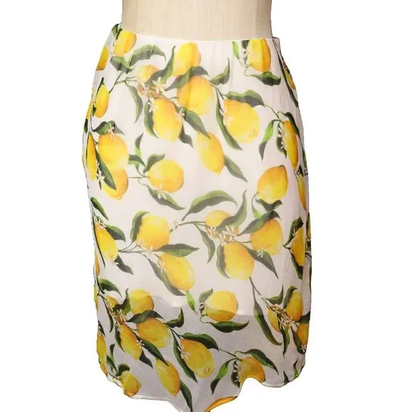 J.CREW Limoncello Print Mini Skirt XXS Pull On Lemons White Yellow Chiffon A3