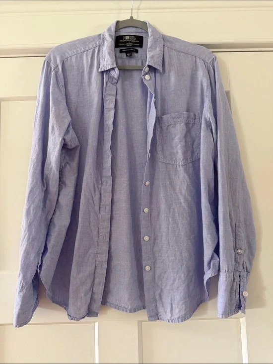 J. Crew Light Blue Casual 100% Linen Button-Down Shirt