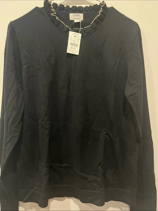 J. Crew Black Ruffle-Trim Long-Sleeve Shirt
