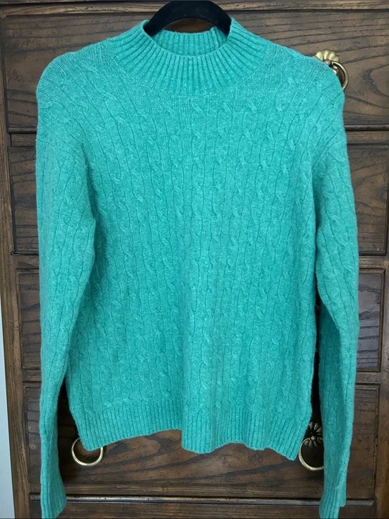 J. Crew Extra Soft Cable Knit Mock Neck Sweater in Teal, Size M