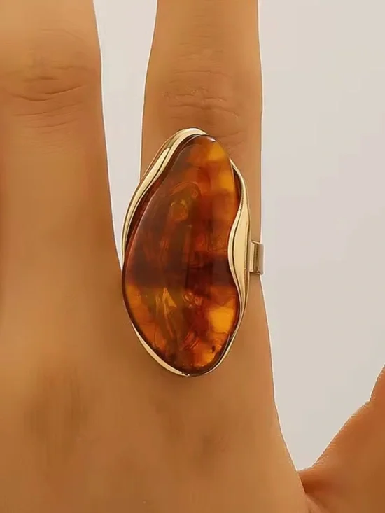 Golden Ember Abstract Cocktail Ring