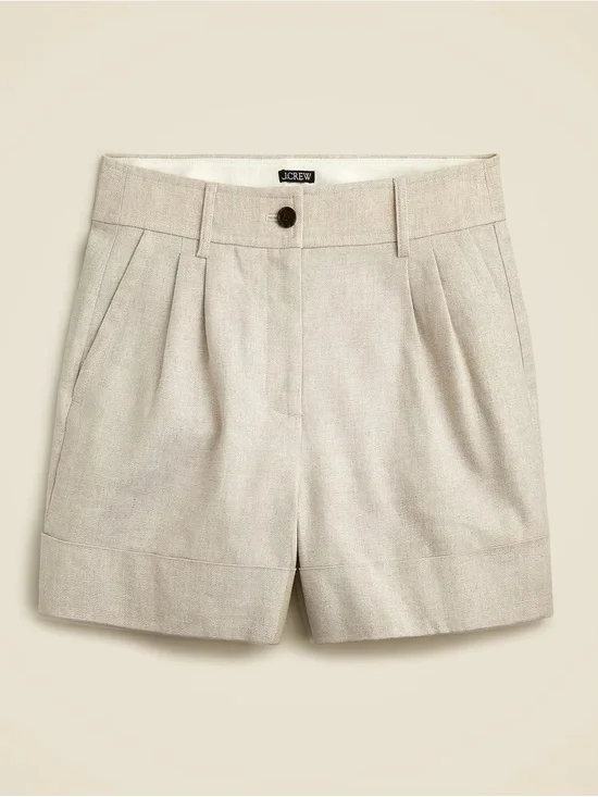 J. Crew Remi Linen Pleated Shorts in Flax