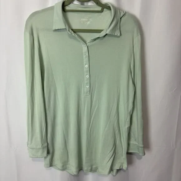 J. Crew Women’s Long Sleeve Polo Perfect Fit Mint Green Large Classic Preppy