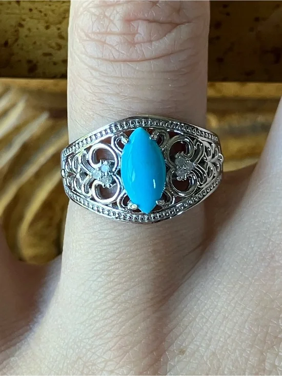Sleeping Beauty Turquoise Diamond Ring Size 7