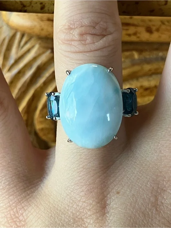 Genuine Larimar London Blue Topaz Ring Size 6
