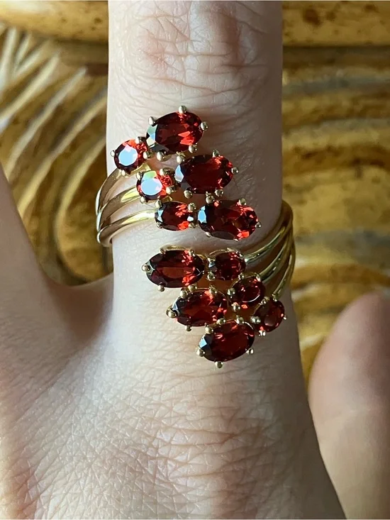 Natural Red Garnet Cluster Ring Size 9