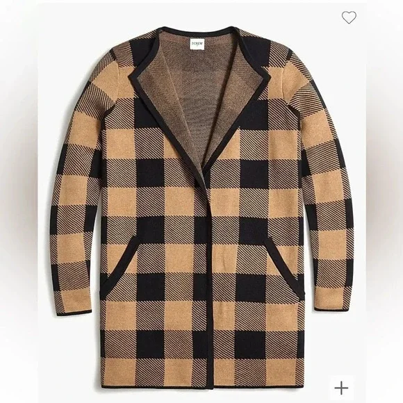 NWT J.Crew Vanessa sweater-jacket in black and brown buffalo check size Medium