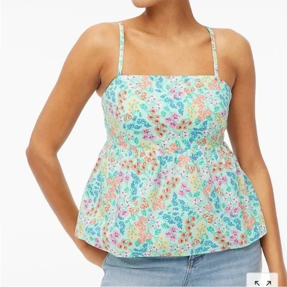 J.Crew Floral Peplum Camisole Tie Back Pastel Garden Print Cotton Top 4 Small