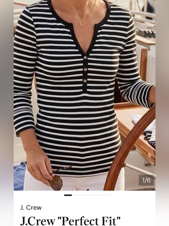 J Crew “Perfect Fit”Long Sleeve VNeck Tee. Black&Cream. NWOT. Size Medium.Cotton