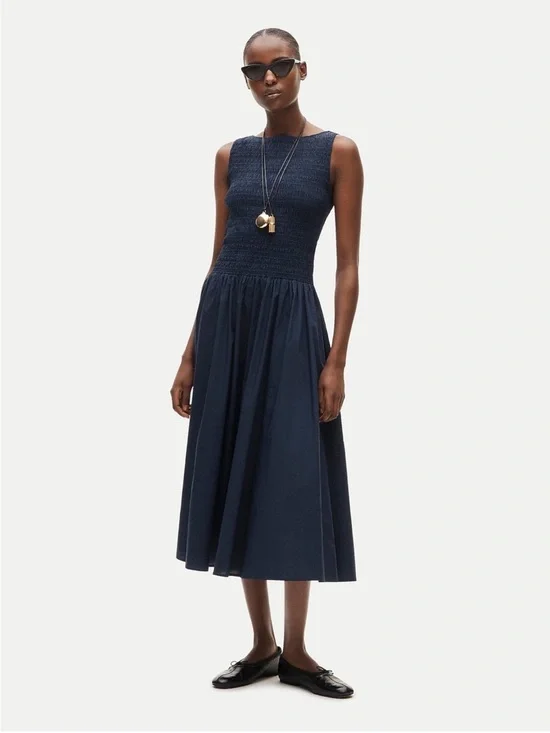 J. Crew Lina smocked midi dress in Navy Blue Size XXS Petite NWT