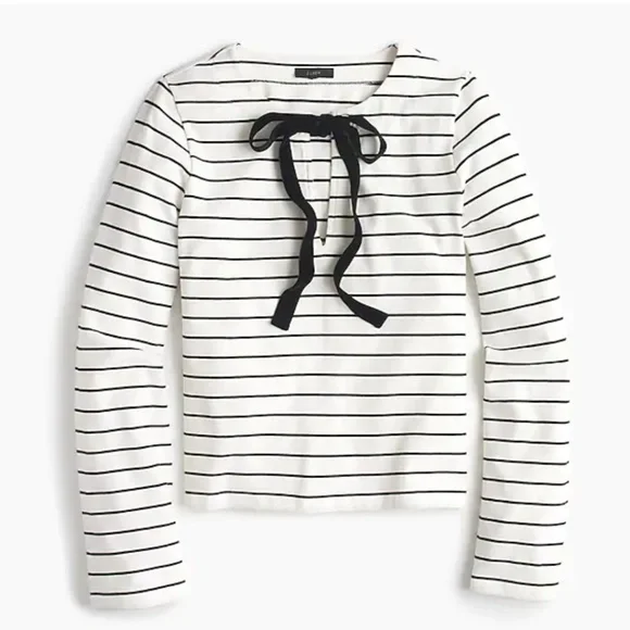 J. Crew White Striped Long-Sleeve Top with Black Bow