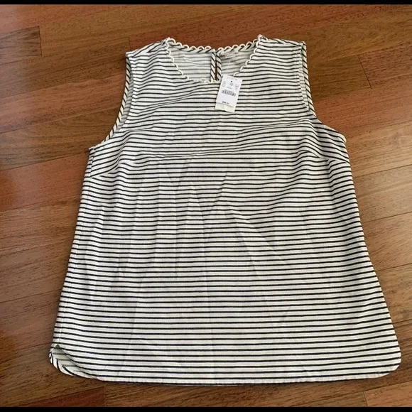 J Crew Top Sleeveless Ivory Black Stripe NWT 10 Nautical Preppy Coastal