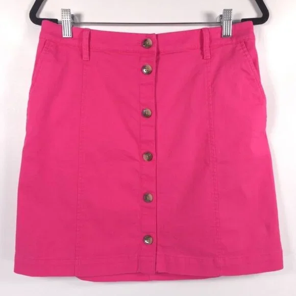 J. CREW Button Front Mini Skirt Pink Belt Loops Size 8‎