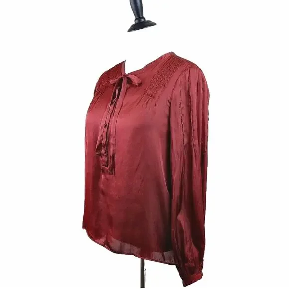 J Crew Size M Featherweight Satin Tie Neck Blouse Clay Tile Orange
