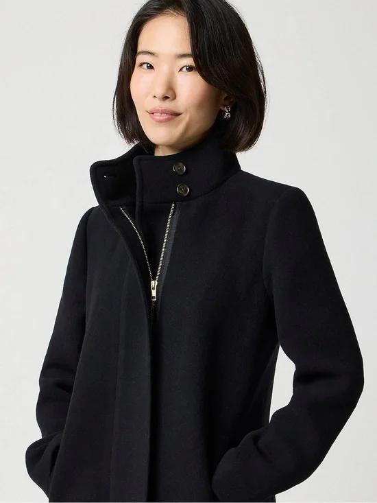 Petite city coat with button neck