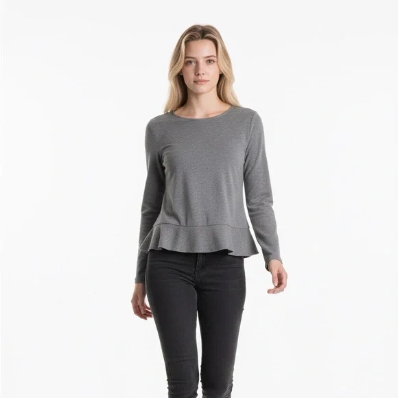 J. Crew Women's Gray‎ Long Sleeve Ruffle Hem Blouse Size M